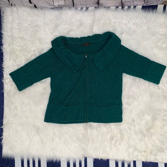 Fever green zip front cardigan w/Oversized collar - Picture 7 of 11